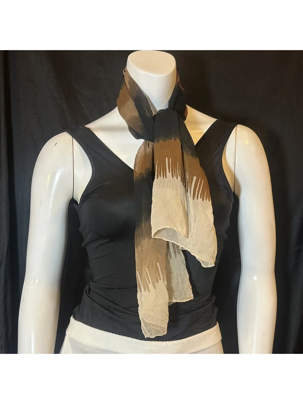 Vintage Lightweight Brown and Black Striped Scarf